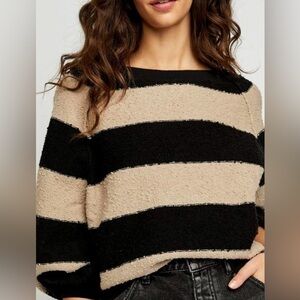 Elegant Black and Tan Striped Women's Sweater